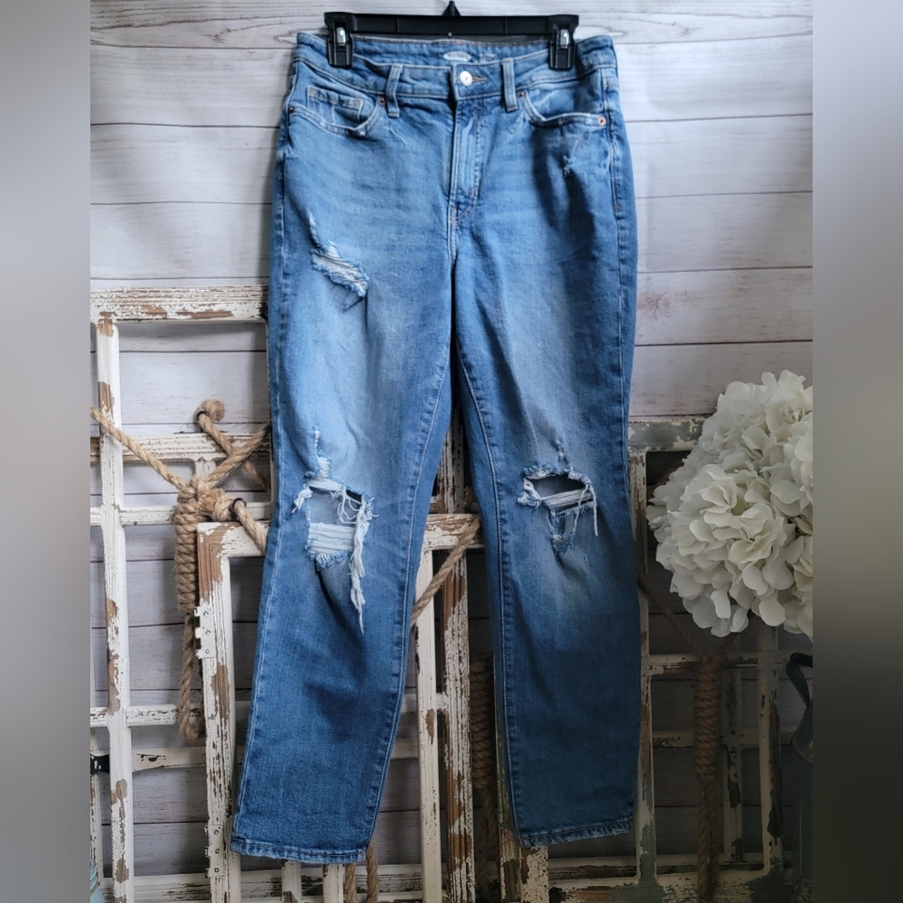 Distressed Old Navy O.G. Straight High Rise Jeans-size 10